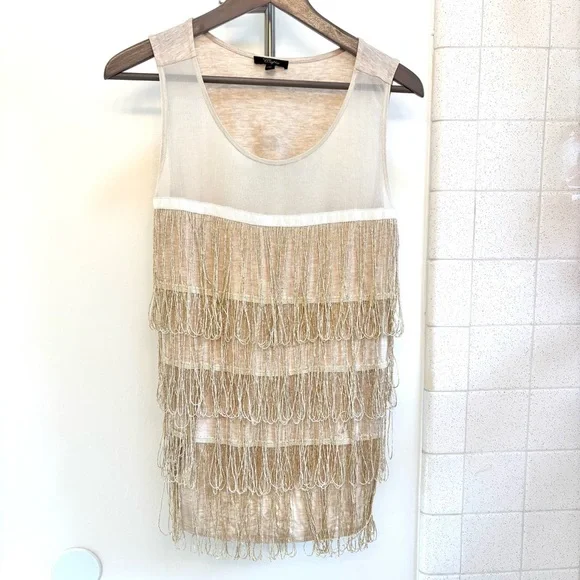 Cupio Fringe Long Tank Top Size Medium Southwestern Sheer Festival Rodeo Cowgirl - Picture 2 of 10